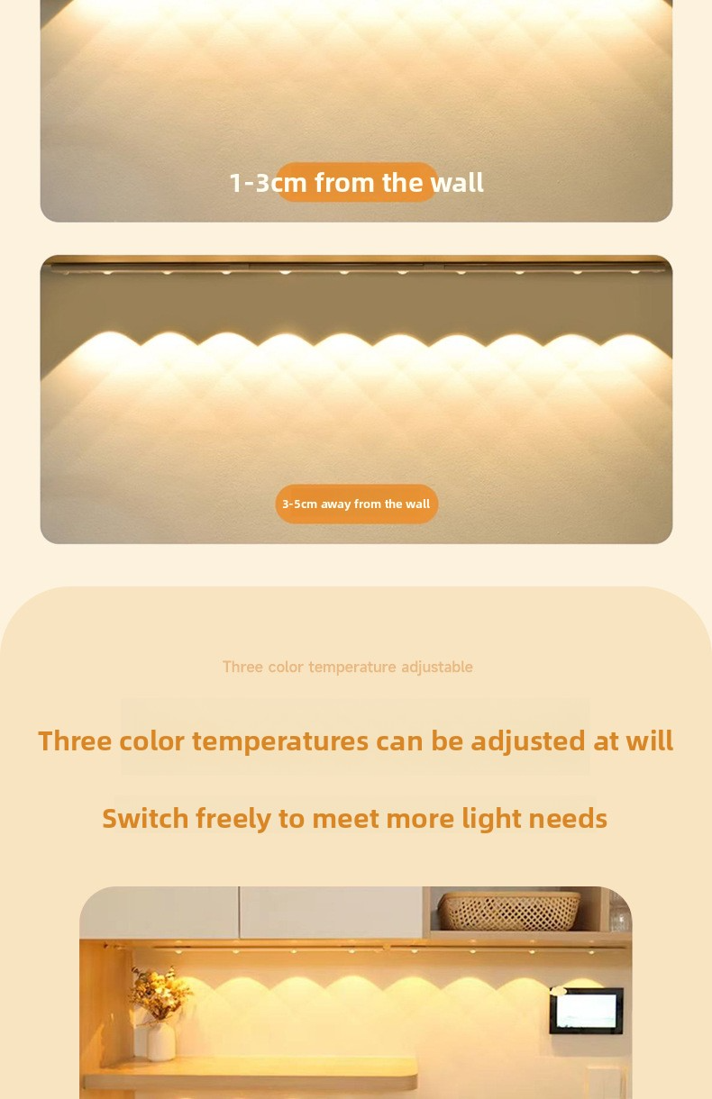 Luce LED Cat-Eye ultra sottile con sensore di movimento - Luce autoadesiva ricaricabile per armadi/cucina/cantina (bianco perla/nero pianoforte)_voghion.com