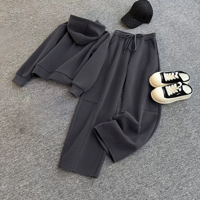 Ensemble sweat à capuche minimaliste – Pull premium + Pantalon large et débardeur superposé (S-XXL, mélange de coton effet nuage, esthétique monochrome)_voghion.com