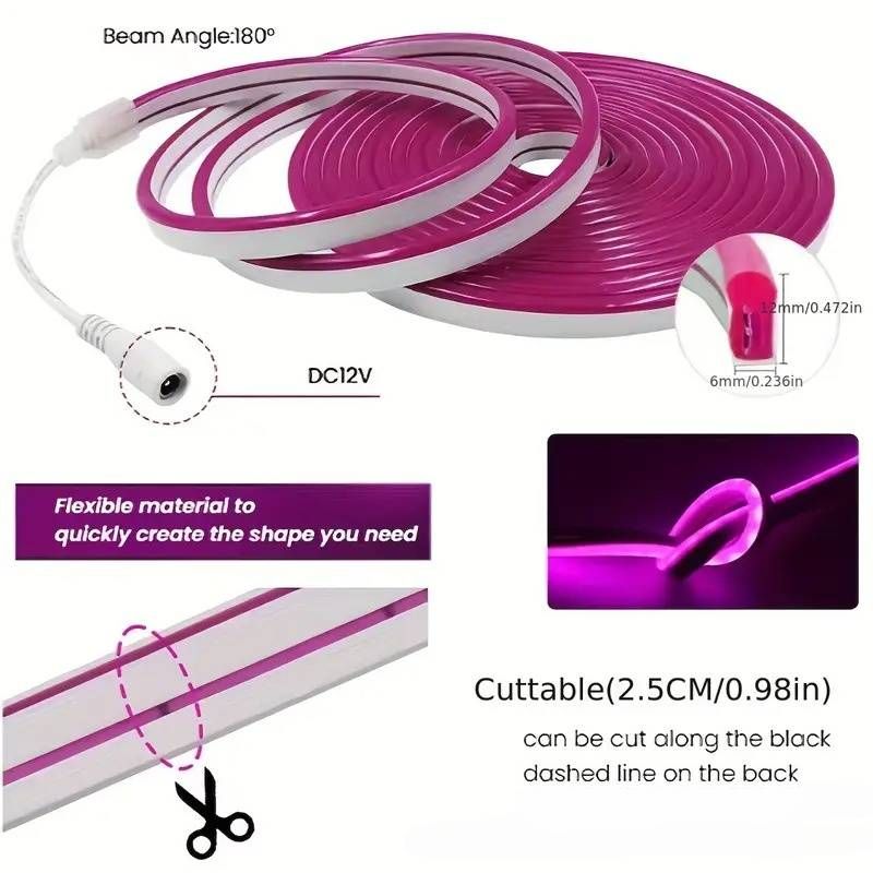 Tira de luces LED de neón de silicona RGB de 12 V, iluminación flexible e impermeable para fondos de TV, decoración de interiores y publicidad._voghion.com