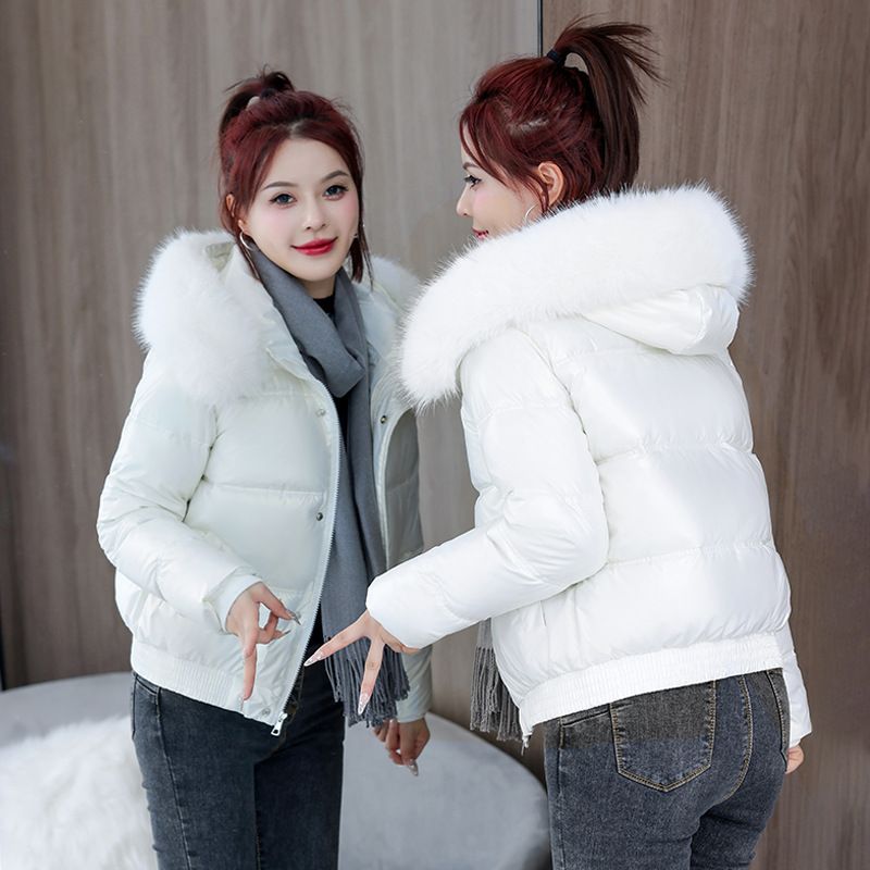 Manteau court matelassé à capuche pour femme avec bordure en fausse fourrure - Veste d'hiver légère, chaude et élégante, coupe standard, fermeture éclair, extérieur en polyester_voghion.com