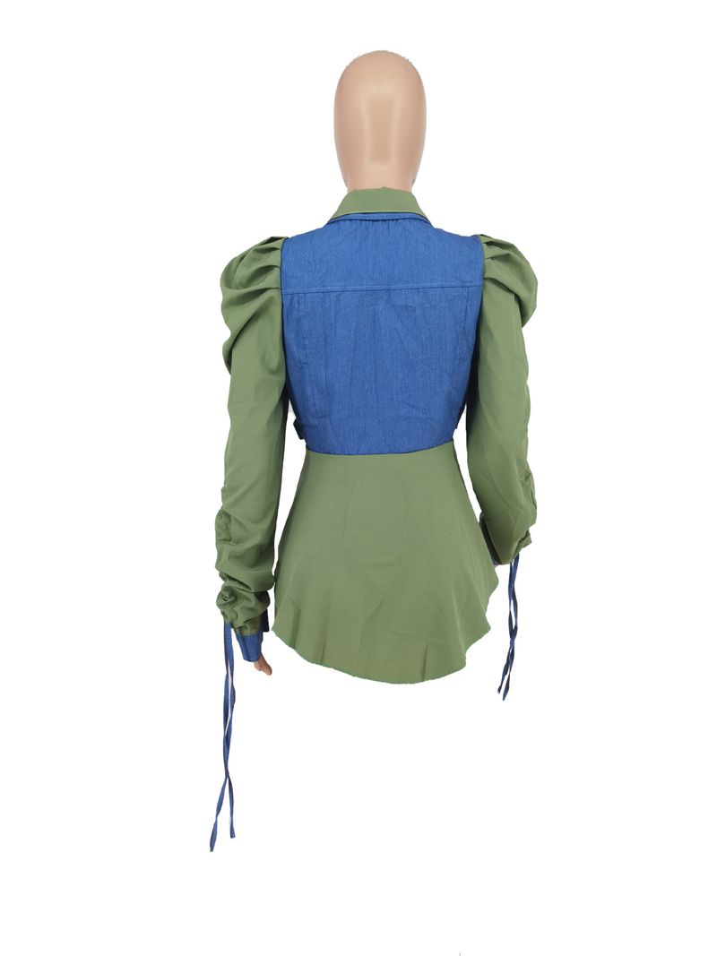 Damenbekleidung Neues Denim-Oberteil mit Spleißriemen_voghion.com