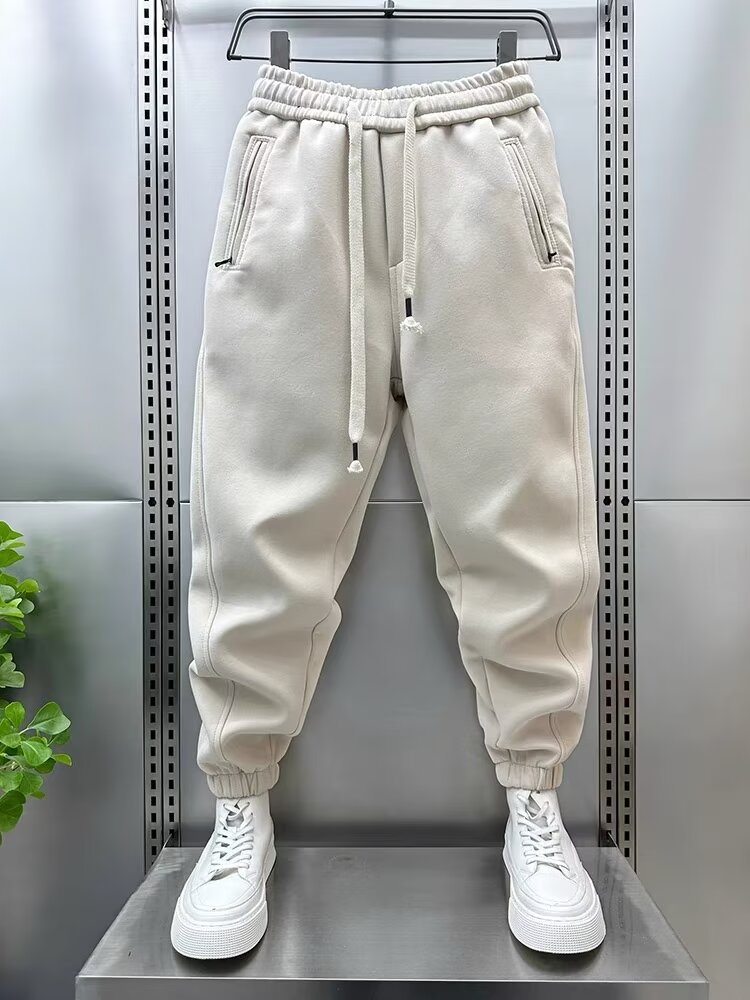 Korean version of the new simple leg-locking sports pants for men autumn and winter 2023 thickened casual pants youth solid color harem pants_voghion.com