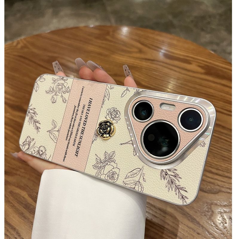 Suitable for Huawei Pura70Pro+new phone case 70Ultra sketching leather camellia mate60pro high-end feel p60/p50 luxury_voghion.com