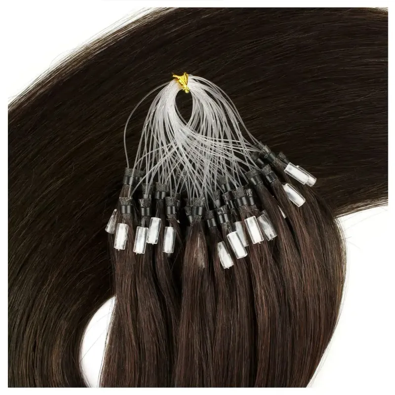 Dunkelbraune Haarverlängerungen mit Mikro-Loops Nr. 4, 100 % Echthaar, 40,6–66 cm, glatt, für Frauen_voghion.com