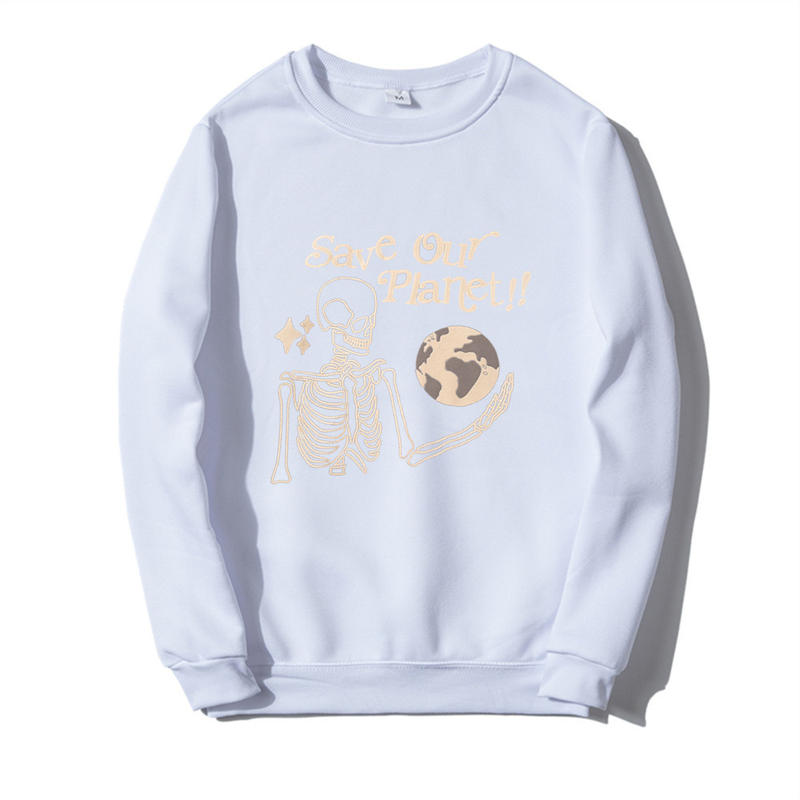 Sweter z okrągłym dekoltem w prążki z napisem „Ratuj naszą planetę” dla mężczyzn i kobiet, pluszowa kurtka dla par_voghion.com