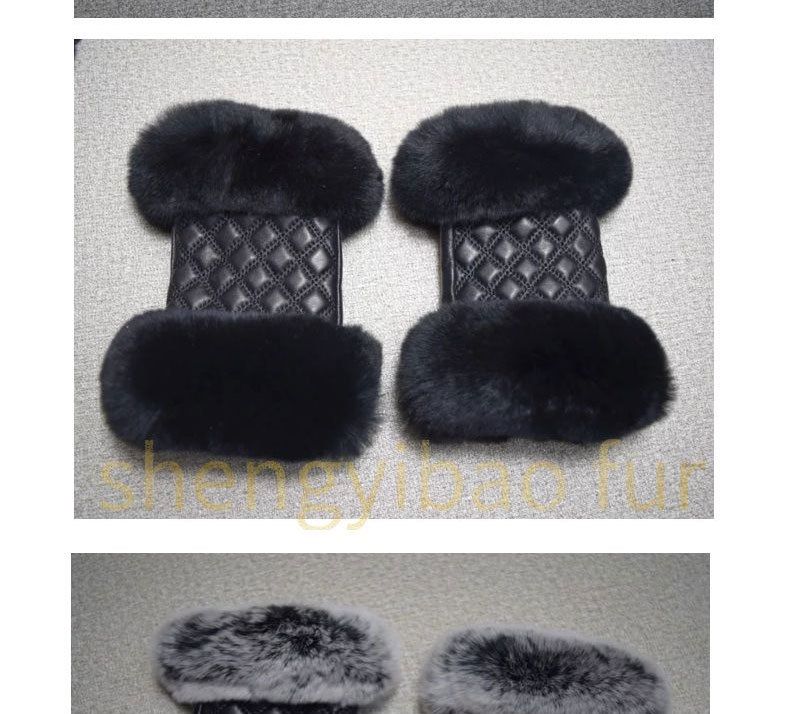 Women's Winter Leather Gloves With Fleece, Touchscreen, Rex Rabbit Fur Trim, Cycling, Cold-Proof, Warm, Sheepskin,_voghion.com