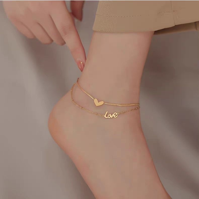 Cavigliera elegante per coppia, in acciaio al titanio, resistente allo sbiadimento, con cuore, versatile, design di nicchia, 520, regalo per fidanzata._voghion.com