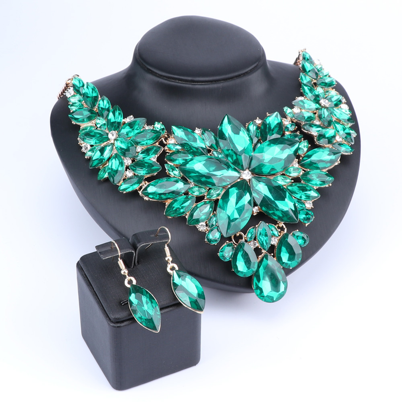 Kristall-Choker-Statement-Halskette, Ohrring-Schmuckset, Strass-Hochzeitsgeschenk, Frauen, Bräute, Abschlussball, Party_voghion.com