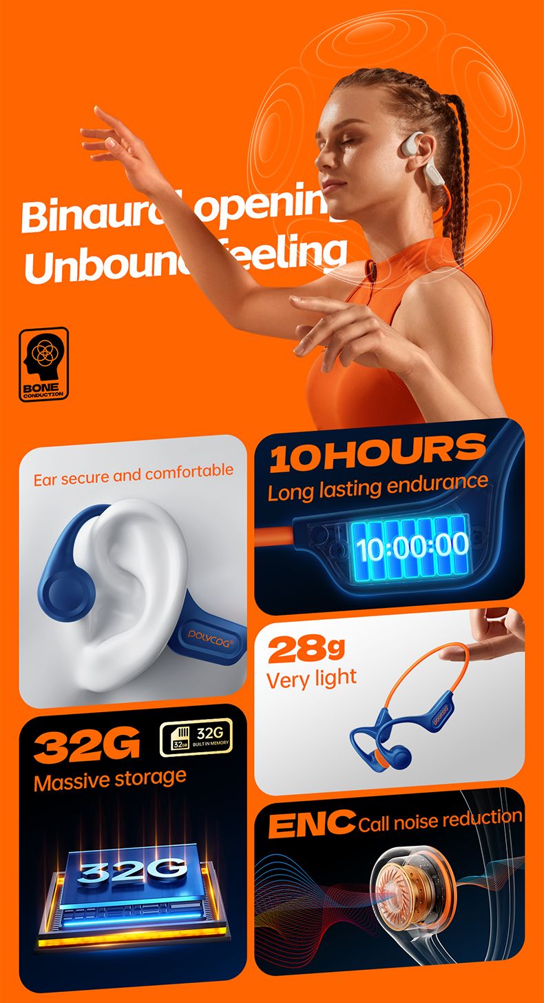 Bone Conduction Bluetooth Earphones 32GB Memory IPX6 Sweatproof And Rainproof Bicycle Sports Earphones X15_voghion.com
