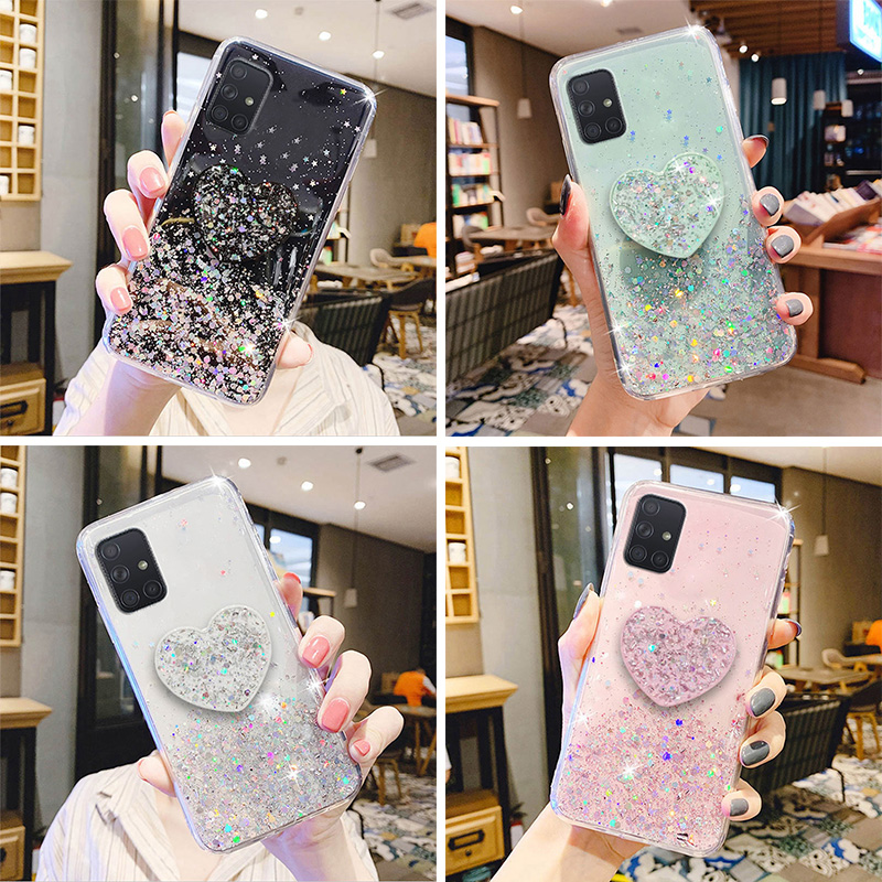 Glitter Custodia per supporto per Samsung A51 A71 A50 A70 A21s A12 A41 A40 A31 A20e A02 Cover per Samsung J6 J4 A6 A8 Plus A7 2018_voghion.com