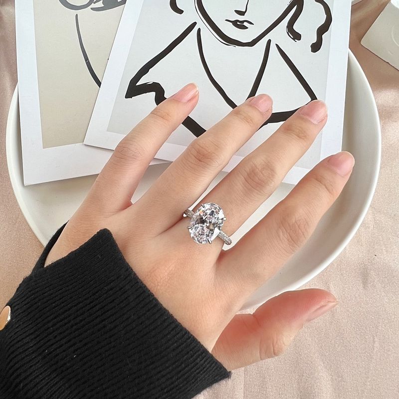 S Reines Silber Krallenset Taubenei Oval Hauptstein Glänzend Klassisch Extra Großer Ring_voghion.com