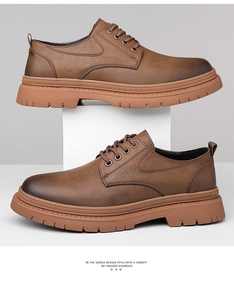 Glide Leather Frühling/Sommer Britische Derby-Schuhe mit dicker Sohle, lässige Herren-Martin-Stiefel, formelle Schuhe für Hochzeiten und Arbeit, niedrige Schafthöhe_voghion.com