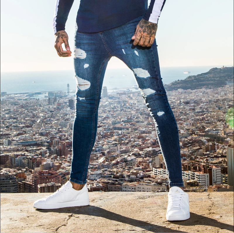 Ropa de hombre Vaqueros rotos Pantalones vaqueros ajustados para hombre_voghion.com