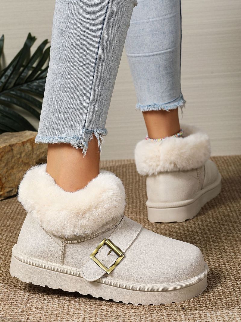 SHLIANG Stivali da neve invernali da donna con fibbia in pelle scamosciata, caldi e spessi, in peluche, con suola spessa, antiscivolo, con plateau, in cotone X0058_voghion.com