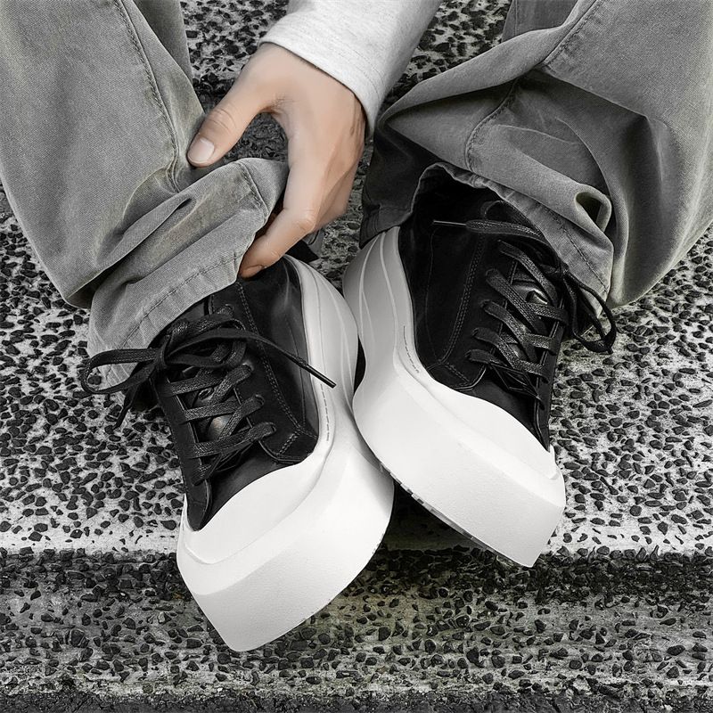 Men's White Arc Moon Seri Thick Soled Height Increasing Board Couple's Commuting Versatile Casual Wipe Color Dirty_voghion.com