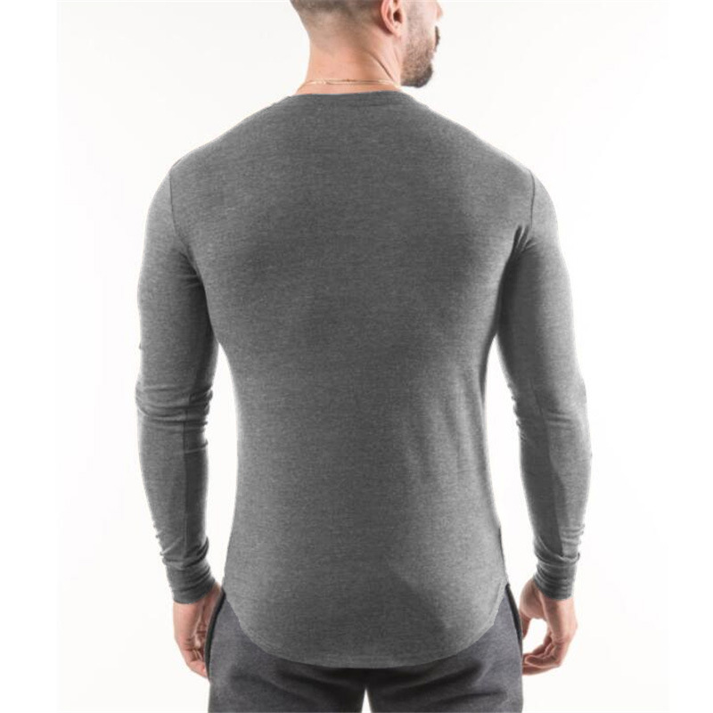 Erkek pamuklu spor fitness uzun kollu tişört koşu antrenmanı temel tişörtü_voghion.com