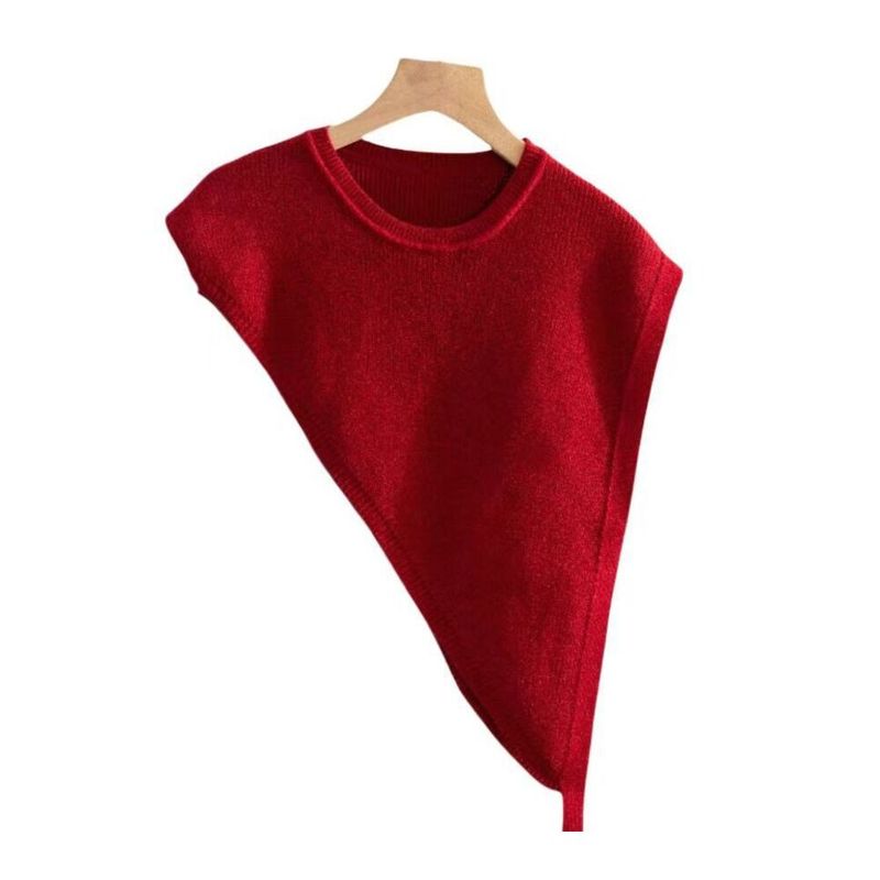 Dreieckiger, asymmetrischer Schal/Weste/Oberbekleidung, gestrickt, hochwertig, mehrlagiges Banddesign, schlicht, einfarbig, zweifarbig, Damen_voghion.com