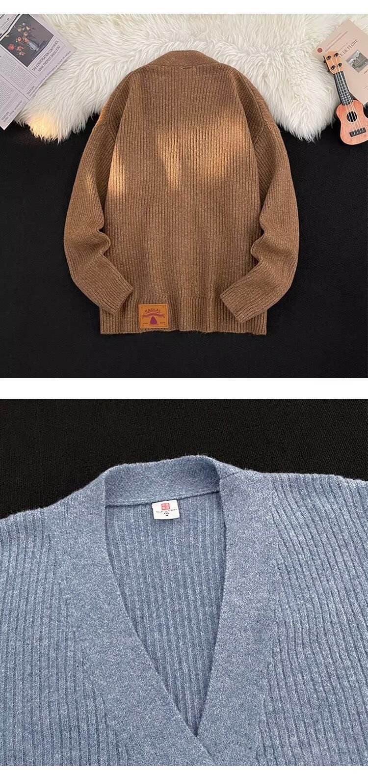 Herfst 2025 Nieuwe Cardigan Amerikaanse Casual Lazy Style V-hals Gebreide Trui Heren Effen Kleur Jas Trendy_voghion.com