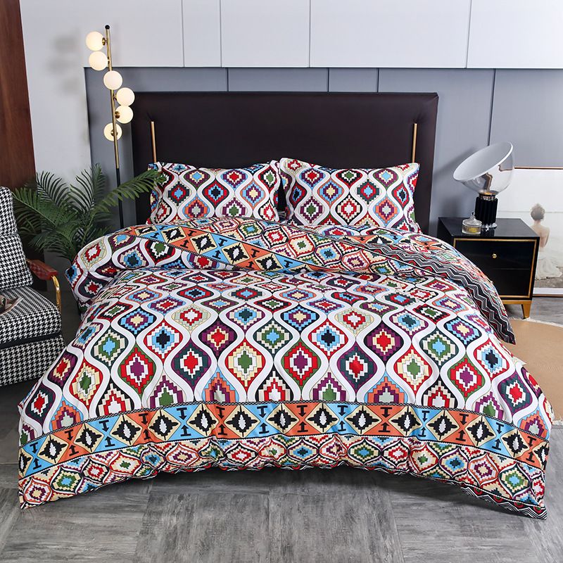 Luxuriöses Bettwäscheset mit Marmormuster im Bohème-Stil, drei- oder vierteilig, gesteppte, dicke Bettdecke aus Baumwolle für Doppelbetten_voghion.com