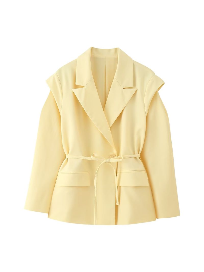 Blazer con cintura da donna – Giacca stile trench con spalle larghe (nero/giallo, S-L)_voghion.com