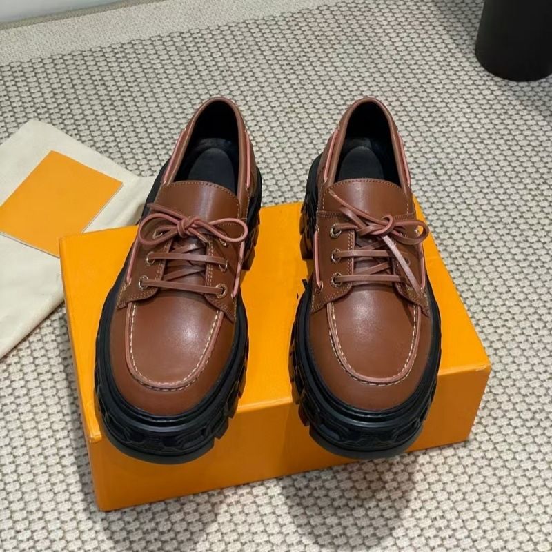 High-End-Loafer im Frühjahr 2025 mit dicker Sohle, kleine schwarze Schnürschuhe für Damen, Single aus echtem Leder im britischen Stil_voghion.com