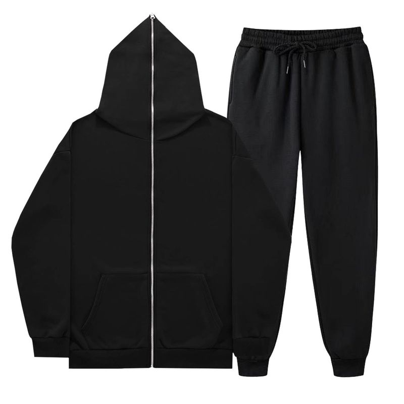 Autumn Winter New Long Zipper and Velvet Set for Men's Punk Street Hoodie Coat_voghion.com