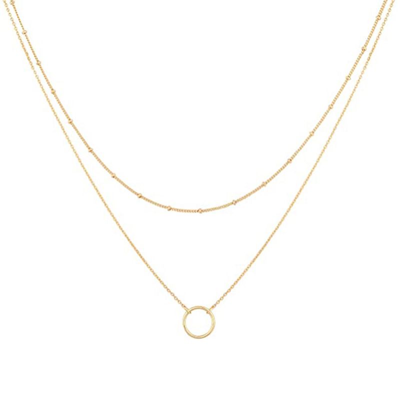 hot selling clavicle chain retro simple ring double layer necklace copper bead chain circle pendant necklace_voghion.com