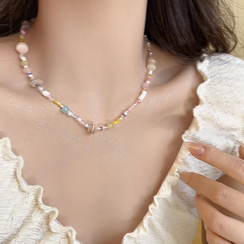New Colorful Beaded Necklace, Sweet Versatile Women, Fashionable and High Grade, Collar Chain, Rainbow Dopamine_voghion.com