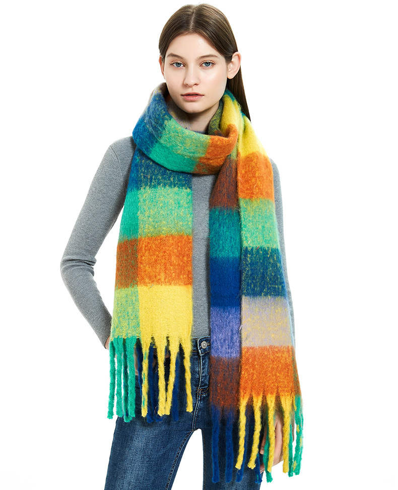 Avancerad känsla för enkel fritid män och kvinnor tofs pläd förtjockad varm höst och vinter 2023 modeller imitation mohair jacquard hals halsduk scarf_voghion.com