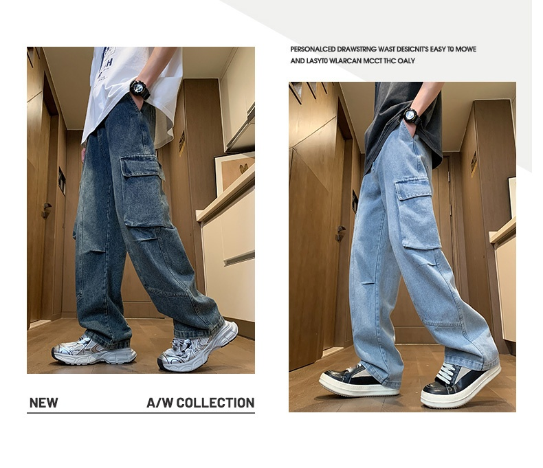 American Cargo Jeans Herr Vår Sommar High Street Raka Byxor Modemärke Retro All-match Casual Pants Jeans_voghion.com
