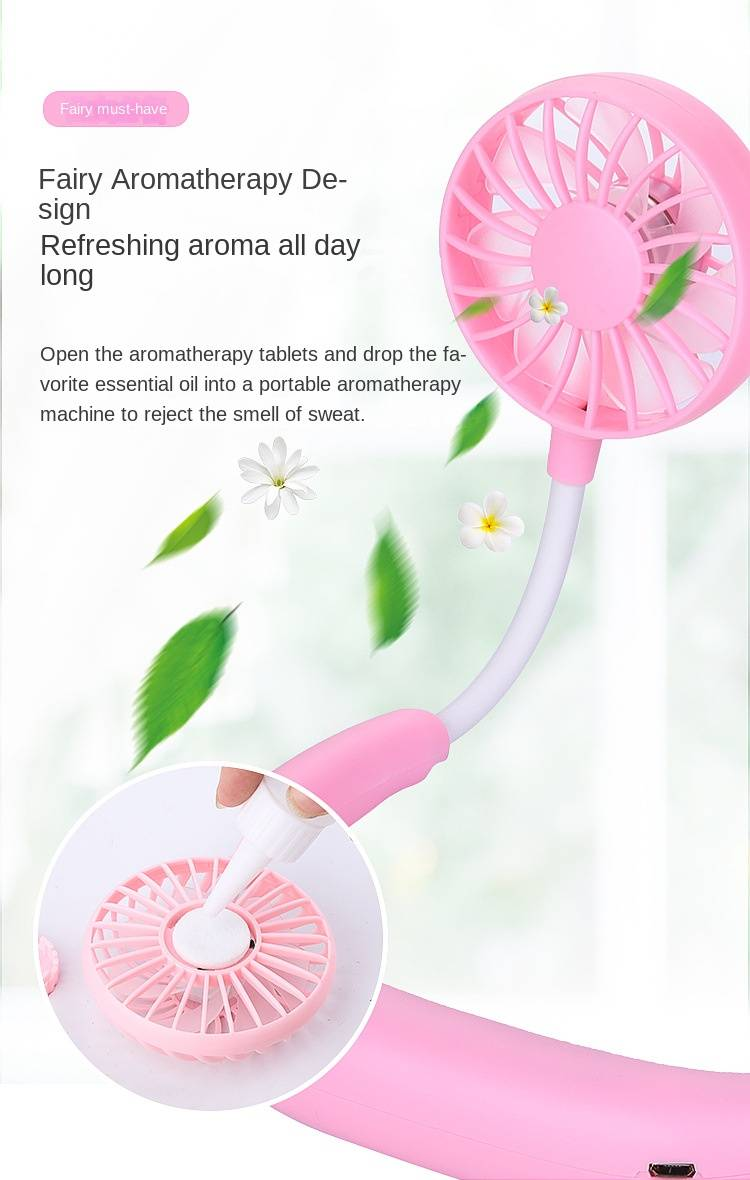 Ventilatore da collo - Collo, portatile, illuminato, profumato, 1200 mAh, placcatura a 3 velocità, materiale spray, aria di raffreddamento ricaricabile_voghion.com