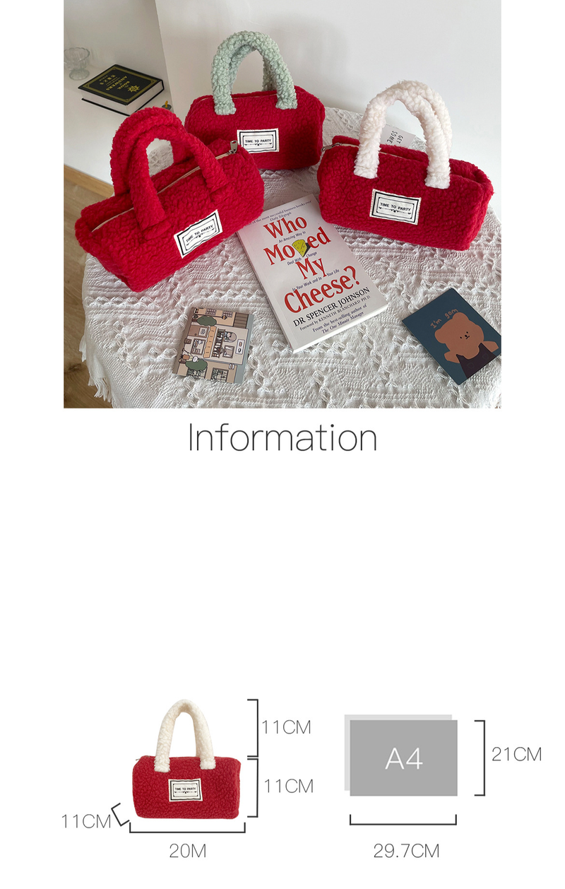 Christmas and New Year's Eve red envelope contrast color lamb wool handbag plush storage bag wholesale_voghion.com