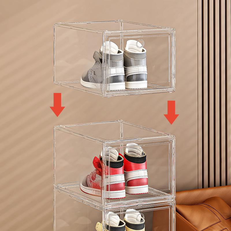 Magnetic Side-Open Transparent Shoe Box - High Clarity Pet Stackable Sneaker Display Case (Dustproof Wall Shoe Cabinet)_voghion.com