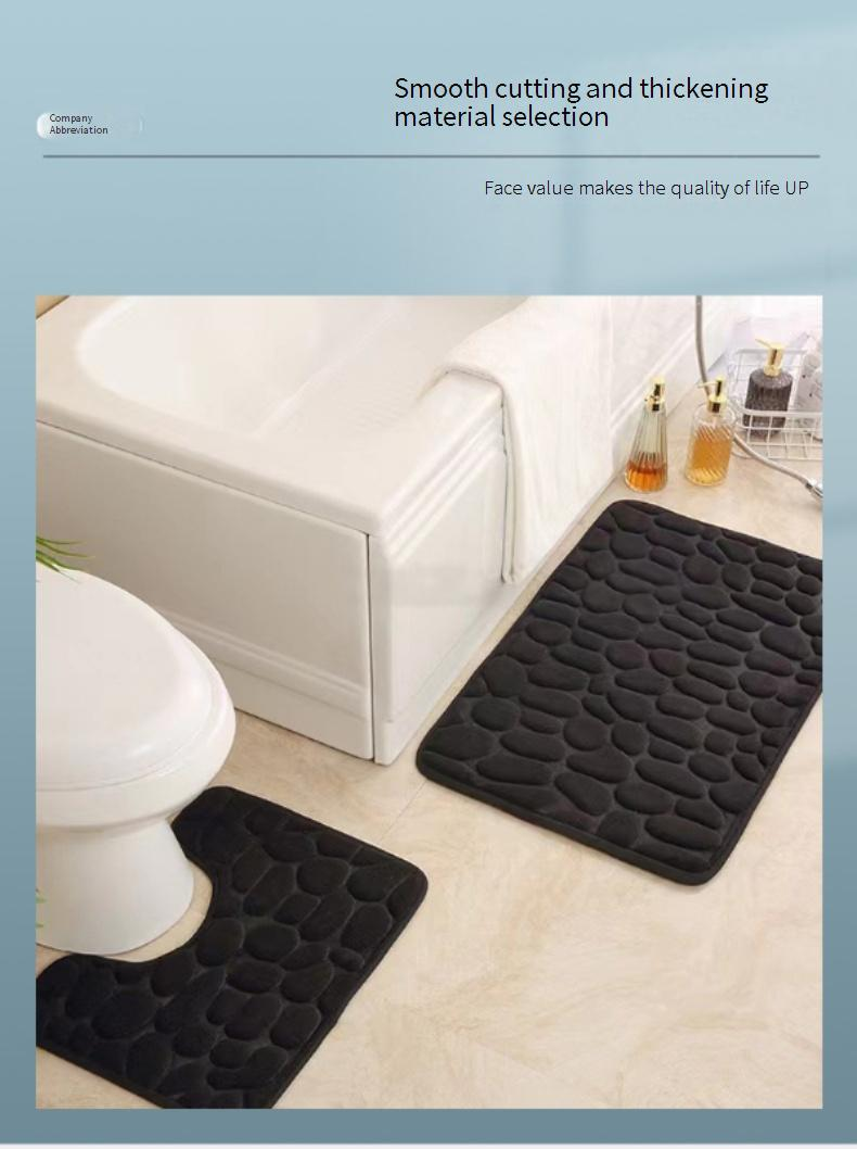 Pebble-Pattern Bathroom Mat Set - U-Shaped Toilet Rug With 3-Piece Non-Slip Coral Fleece Mats (Fast Absorbing Easy Clean Waterproof 24"X16")_voghion.com