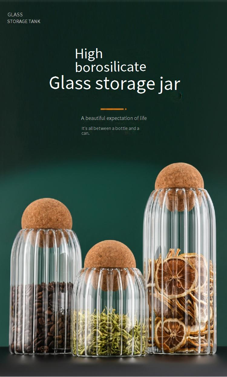Vintage Glass Storage Jar - Airtight Coffee Bean Canister With Wooden Lid (Decorative Striped Design For Kitchen & Pantry)_voghion.com