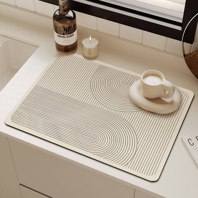 Abtropfmatte aus modernem Tech-Gewebe – saugfähiger Kern aus 70 % Kieselgur, rutschfeste Silikonunterseite (individuelle Größen und Farben, spülmaschinenfest)_voghion.com