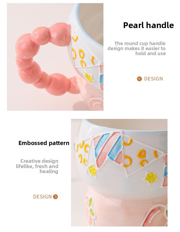Handbemalte Keramiktasse mit 3D-Perlendesign – große Kapazität, süße Kaffeetasse für Tee, Haferflocken und Geschenke, spülmaschinenfest_voghion.com