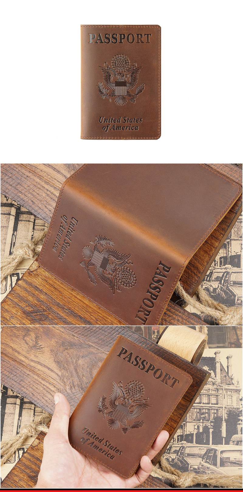 Passport Covers Passport Holder ID Holder Top Layer Cowhide Vintage Boarding Card Wallet Card Holder Passport Book_voghion.com