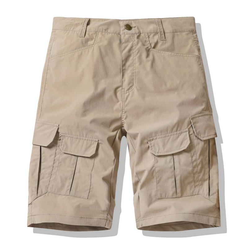 Lässige 5-Pocket-Cargo-Shorts für Herren, leichte Baumwollmischung, atmungsaktiv und bequem, Multi-Pocket-Design für Outdoor und den Alltag (Khaki)_voghion.com