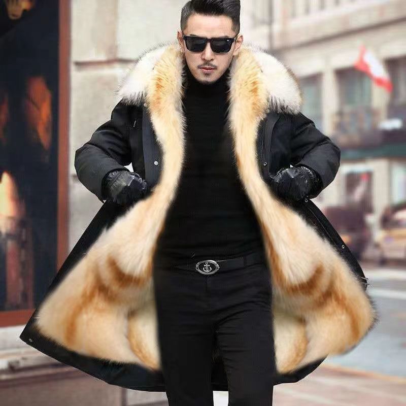 Men's Clothing Winter Parka Coat With Detachable Faux Fox Fur Lining, Heavy Duty Fleece Lined Leather Jacket, Long & Over Knee Length Options_voghion.com
