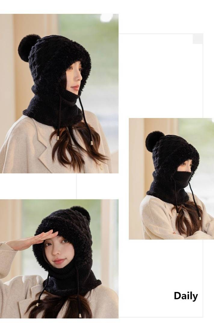 Warme Sturmhaube aus Strick für Damen – weiche, mit Fleece gefütterte Winter-Gesichtsmaske mit Ohrenschutz, dehnbar und bequem, Schwarz/Beige/Khaki/Pink/Grau_voghion.com