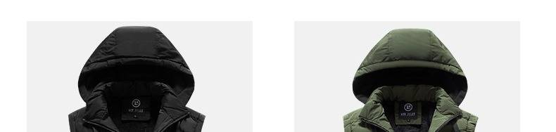 Veste sans manches matelassée d'hiver pour homme, à capuche amovible, fermeture éclair et col montant (noir, marine, olive, kaki, bordeaux)_voghion.com