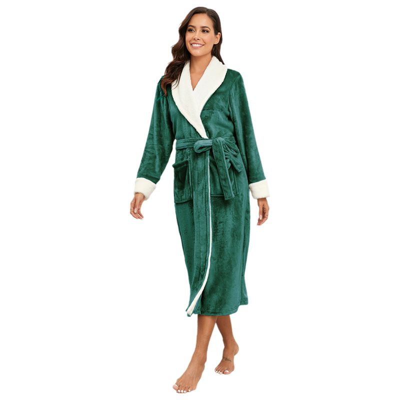 Herbst und Winter Damen Revers Verdicktes und bequemes langes Nachthemd_voghion.com