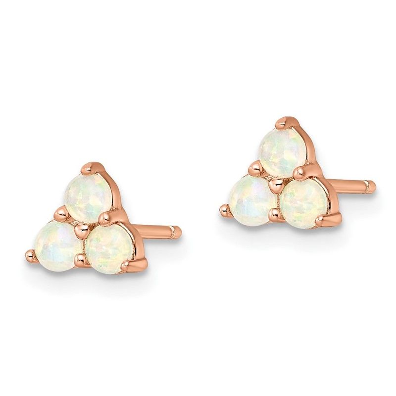 Sterling Silver Rose-tone Polished Triple Created Opal Cluster Post Earring_voghion.com