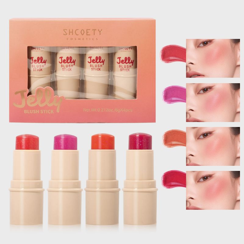 SHCOETY Jelly Blush Set – 2-in-1 Lippen- und Wangentönung mit Highlighter und Konturstift – 4 Farben_voghion.com