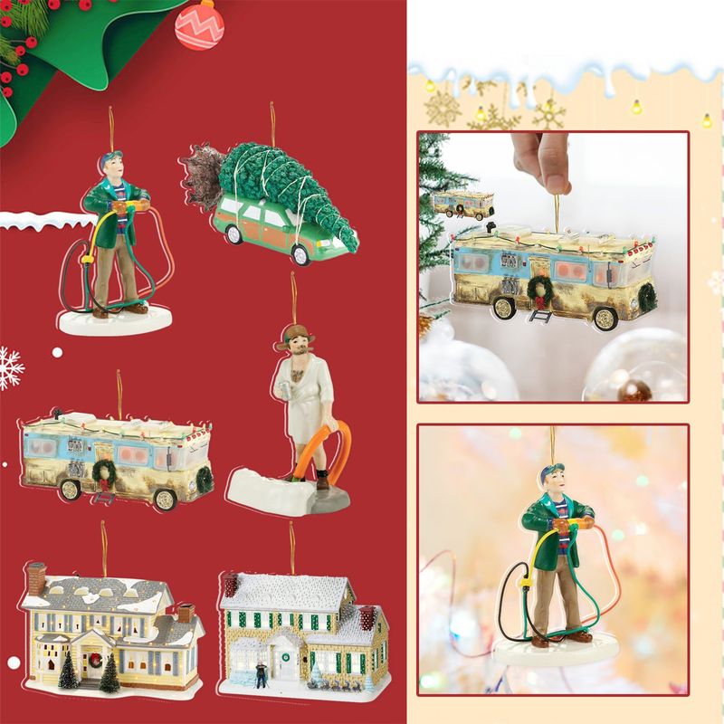 Auffälliger Weihnachts-Hängeanhänger mit Umhängeband, Acryl-Weihnachtsferiendorf-Ornament, Partyzubehör_voghion.com