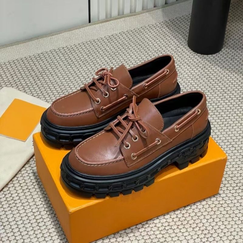 High-End-Loafer im Frühjahr 2025 mit dicker Sohle, kleine schwarze Schnürschuhe für Damen, Single aus echtem Leder im britischen Stil_voghion.com