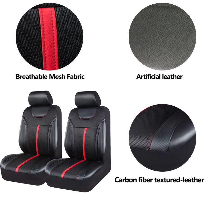 AUTO PLUS Sporty Carbon Leather Universal Car Seat Cover With Zipper Design Fit For Suvs, , Sedans, Trucks Airbag_voghion.com