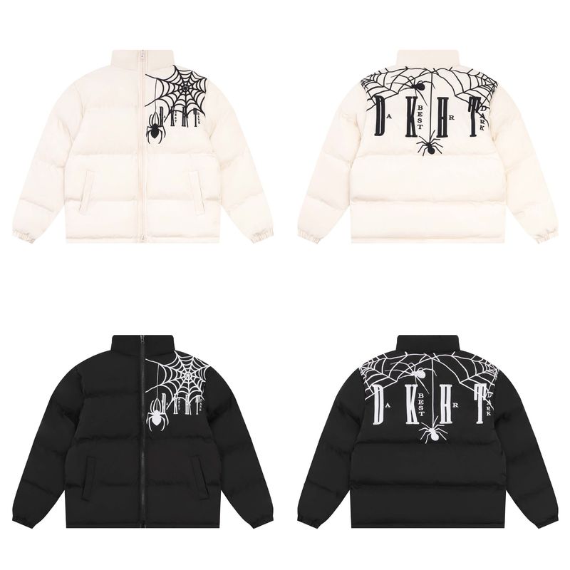 Miesten vaatteet High Street -hämähäkkikirjaimella kirjailtu puuvillatakki löysä rento lämmin toppatakki_voghion.com