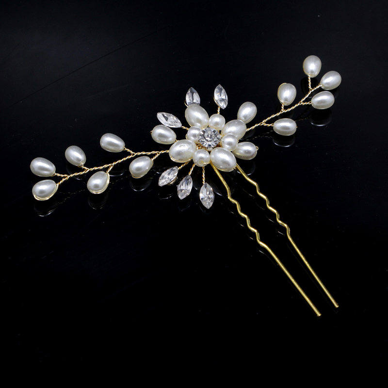 Ebay cross-border supply Korean bridal handmade pearl crystal hairpin pin U-shaped clip wedding headwear_voghion.com